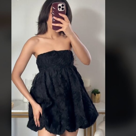 Zara Structured Floral Mini Dress NWT Black Size XL Blogger Fav - Picture 1 of 12